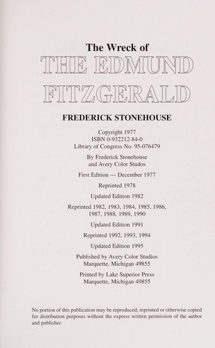 Frederick Stonehouse: Wreck of the Edmund Fitzgerald (Paperback, 1977, Avery Color Studios)