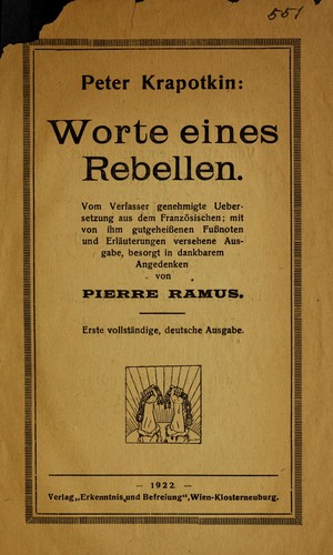 Peter Kropotkin: Worte eines Rebellen (German language, 1922, "Erkenntnis und Befreiung,")
